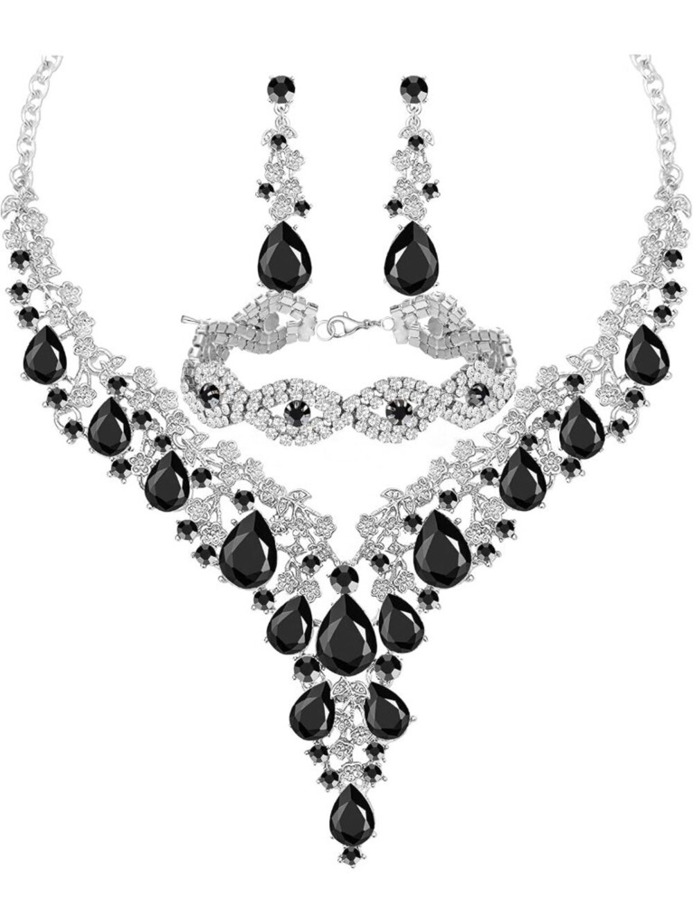 Elegant Bridal Jewelry Set - Austrian Crystal Choker, Earrings & Bracelets for